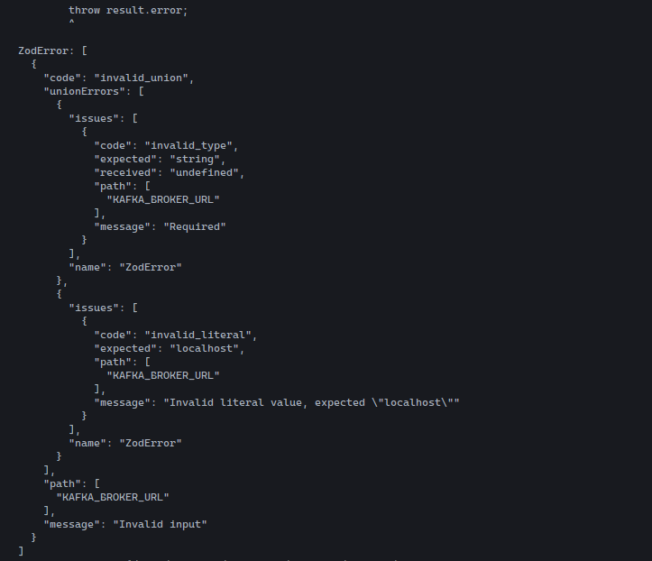 imagem do erro no terminal